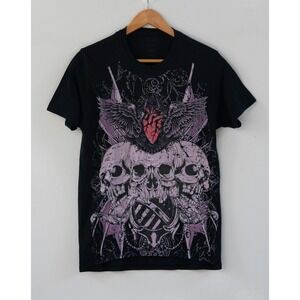 Return To Sender Skull Heart Black Graphic Printed T-Shirt Women's Size S